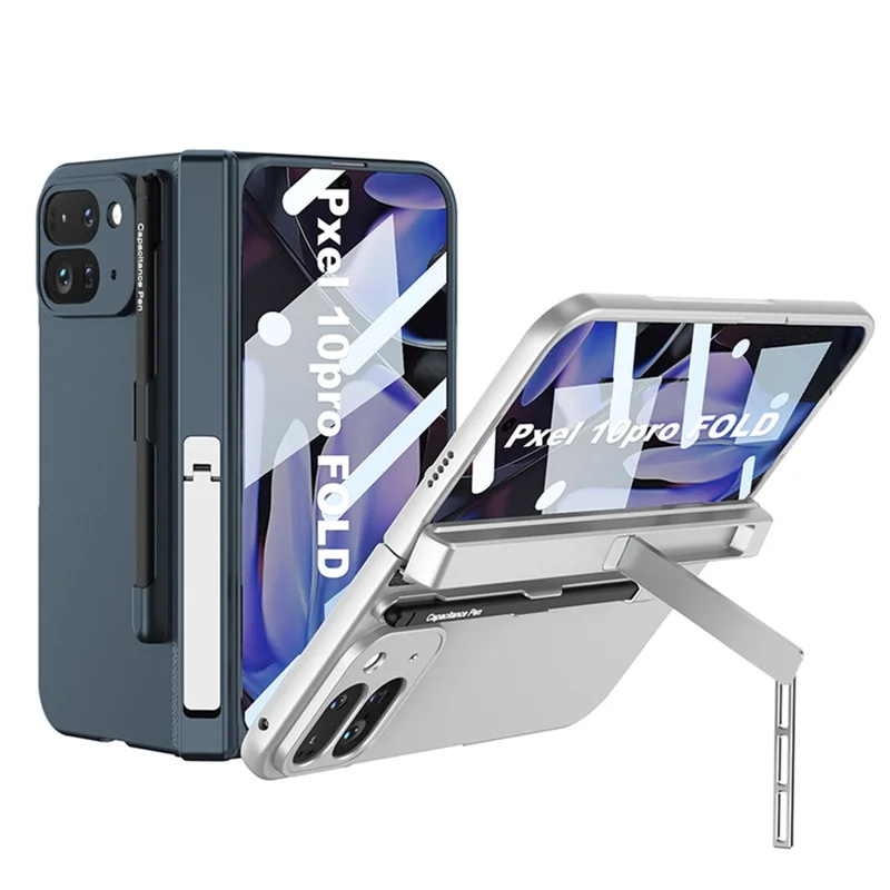 GKK For Google Pixel 10 Pro Fold Case with Stylus / Kickstand Magnetic Hinge Protection PC + Tempered Glass Phone Cover - Black