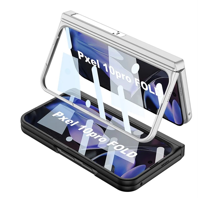 GKK For Google Pixel 10 Pro Fold Case with Stylus / Kickstand Magnetic Hinge Protection PC + Tempered Glass Phone Cover - Black