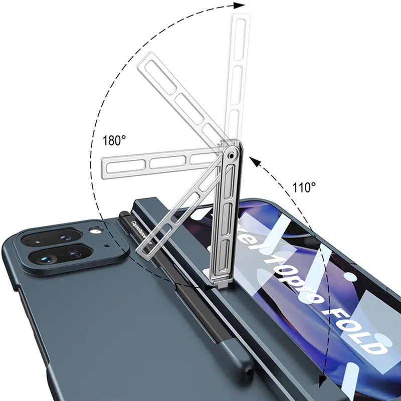 GKK For Google Pixel 10 Pro Fold Case with Stylus / Kickstand Magnetic Hinge Protection PC + Tempered Glass Phone Cover - Black