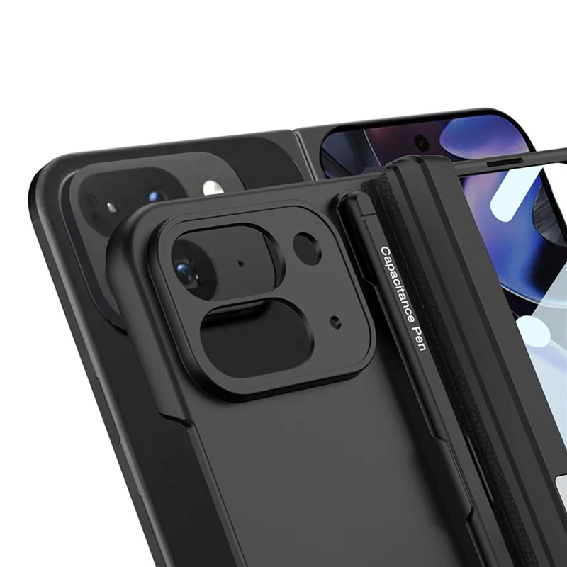 GKK For Google Pixel 10 Pro Fold Case with Stylus / Kickstand Magnetic Hinge Protection PC + Tempered Glass Phone Cover - Black