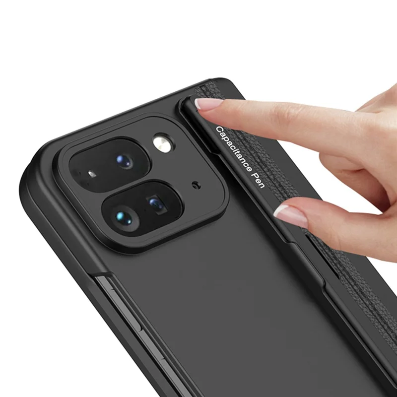 GKK For Google Pixel 10 Pro Fold Case with Stylus / Kickstand Magnetic Hinge Protection PC + Tempered Glass Phone Cover - Black