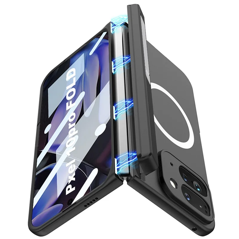 GKK For Google Pixel 10 Pro Fold Magnetic Case Hinge Protection PC + Tempered Glass Kickstand Phone Cover - Black