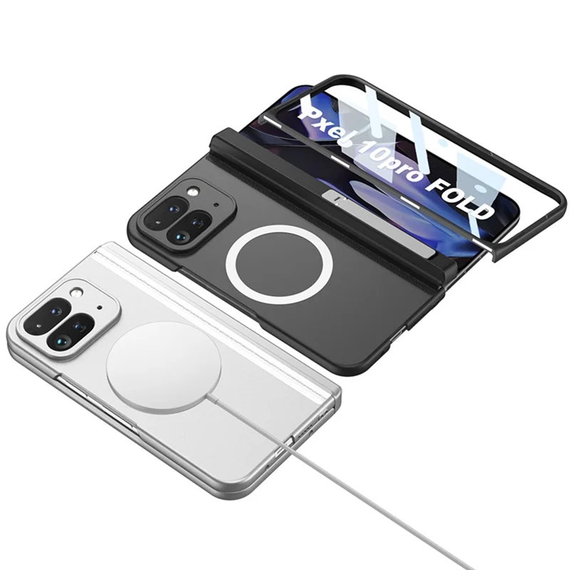GKK For Google Pixel 10 Pro Fold Magnetic Case Hinge Protection PC + Tempered Glass Kickstand Phone Cover - Black