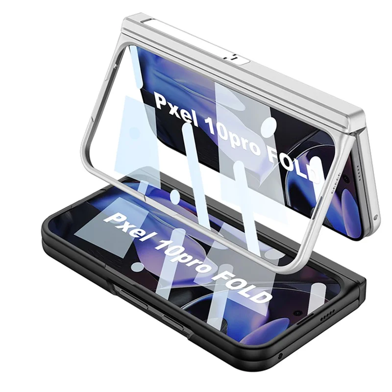 GKK For Google Pixel 10 Pro Fold Case with Card Holder / Kickstand / Magnetic Hinge Protection PC + Tempered Glass Phone Shell - Black
