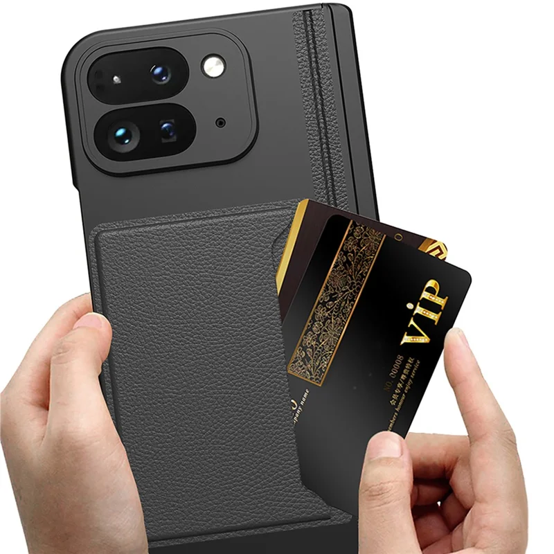 GKK For Google Pixel 10 Pro Fold Case with Card Holder / Kickstand / Magnetic Hinge Protection PC + Tempered Glass Phone Shell - Black