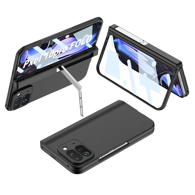 GKK For Google Pixel 10 Pro Fold Kickstand Case Magnetic Hinge Protection PC + Tempered Glass Phone Shell - Black