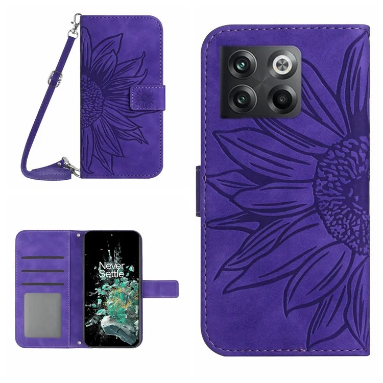 Custodia Per Telefoni Con Tocco Skin Anti-scratch Per OnePlus 10T 5G / Ace Pro 5G HT04 Coperchio Del Portafoglio in Pelle di Girasole Impronte - Viola Scuro