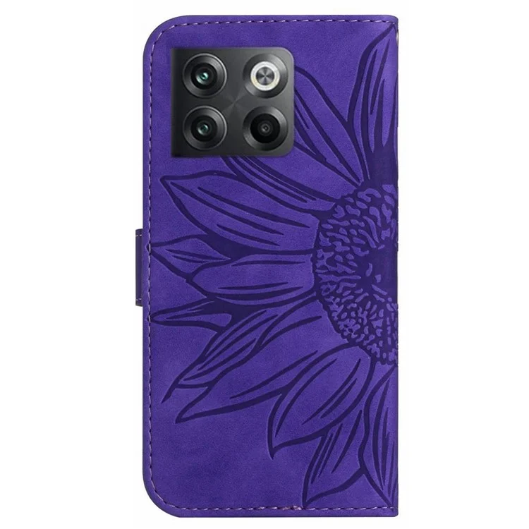 Custodia Per Telefoni Con Tocco Skin Anti-scratch Per OnePlus 10T 5G / Ace Pro 5G HT04 Coperchio Del Portafoglio in Pelle di Girasole Impronte - Viola Scuro