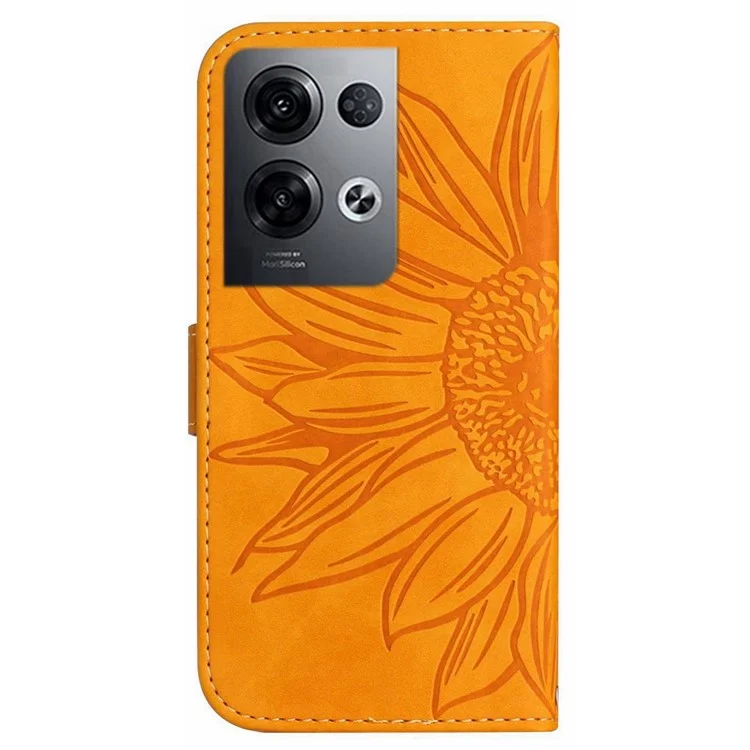 For Oppo Reno8 Pro+ (China) 5G / Reno8 Pro 5G (Global Version) Imprinted Sunflower Wallet Case Skin-touch PU Leather  Magnetic Closure Stand Phone Cover with Shoulder Strap - Yellow