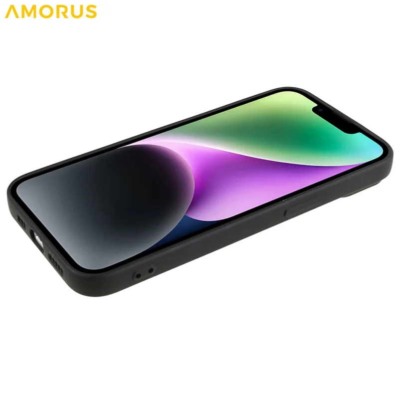 AMORUS Per iPhone 15 Plus Custodia Tagli Precisi Fodera in Fibra TPU Antiurto Custodia per Telefono - Nero