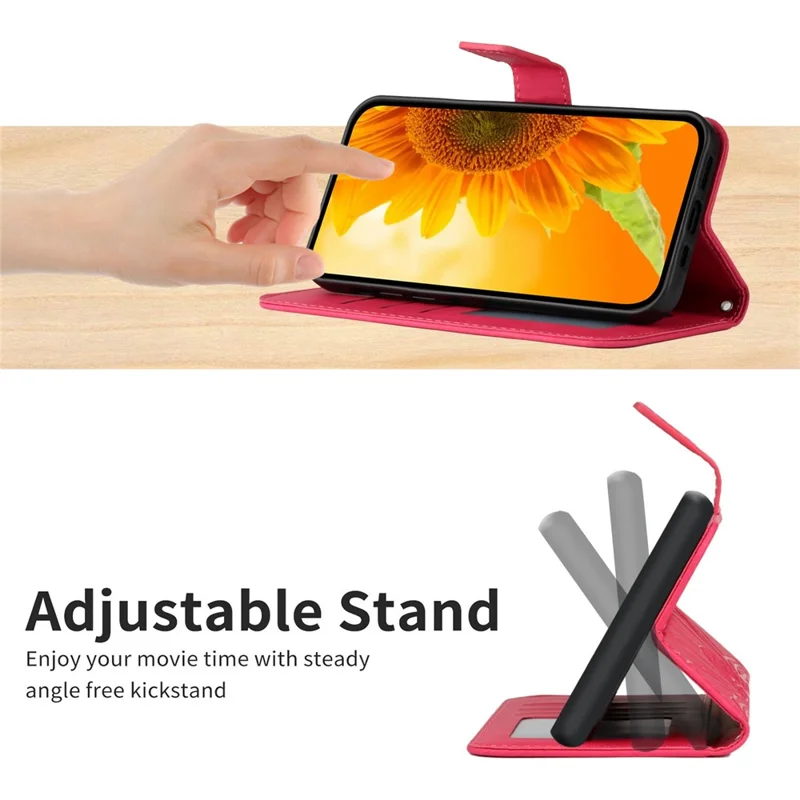 Para Oppo A57 4G / A57 (2022) 5G / A77 4G / A77 5G HT04 PU Caja de Billetera de Cuero Cierre Magnético Montón Impreso Tallador de Girasol Con Correa Para el Hombro - Rosa