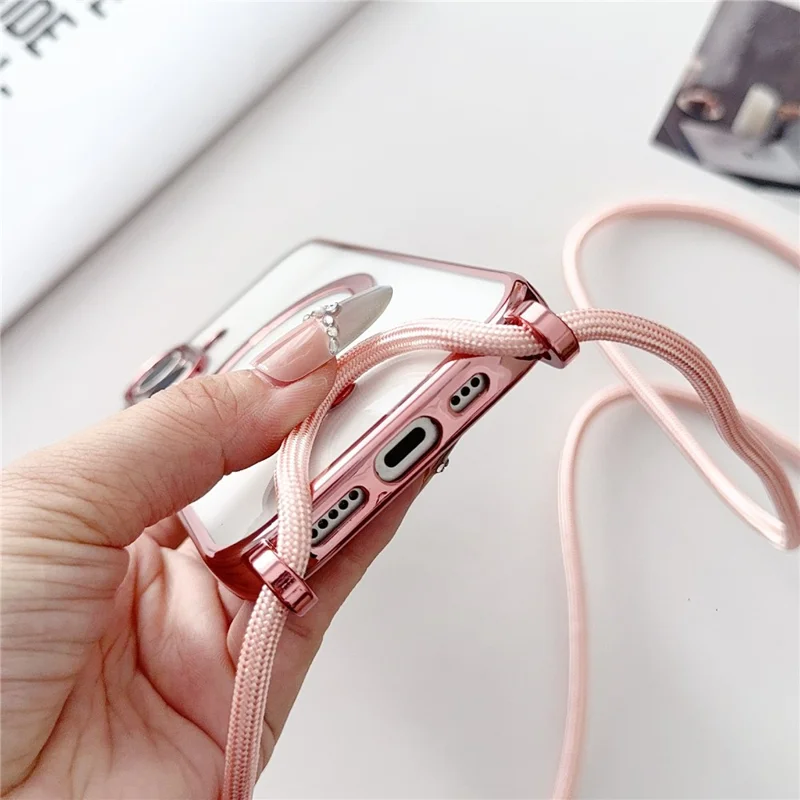 For iPhone 17 Case Compatible with MagSafe Electroplating TPU Phone Cover with Long Lanyard - Purple