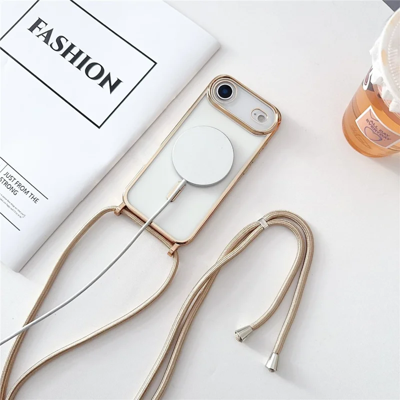 For iPhone Air Case Compatible with MagSafe Electroplating TPU Phone Cover with Long Lanyard - Gold