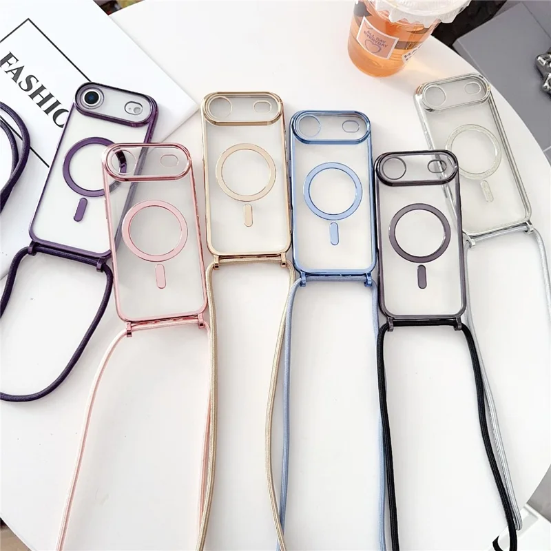 For iPhone Air Case Compatible with MagSafe Electroplating TPU Phone Cover with Long Lanyard - Gold