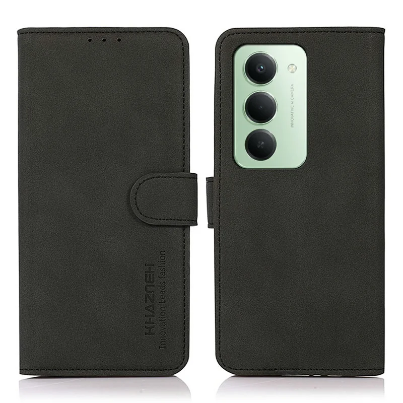 KHAZNEH Für Xiaomi Redmi 15 5G (Global) (169mm) Hülle PU-Leder Wallet Stand Telefonabdeckung - Schwarz