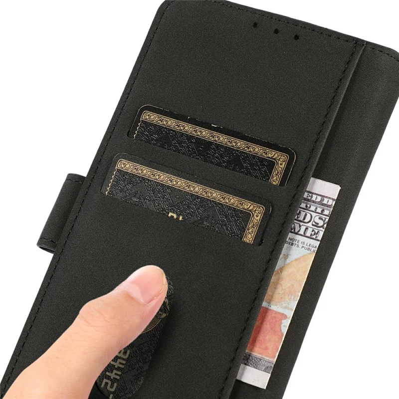 KHAZNEH Für Xiaomi Redmi 15 5G (Global) (169mm) Hülle PU-Leder Wallet Stand Telefonabdeckung - Schwarz