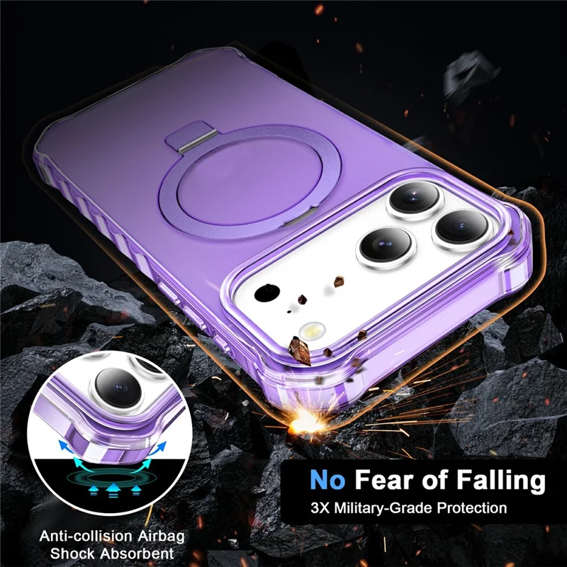 For iPhone 17 Pro Max Case Compatible with MagSafe Matte Kickstand Hybrid Phone Cover Small Wavy Edge - Purple