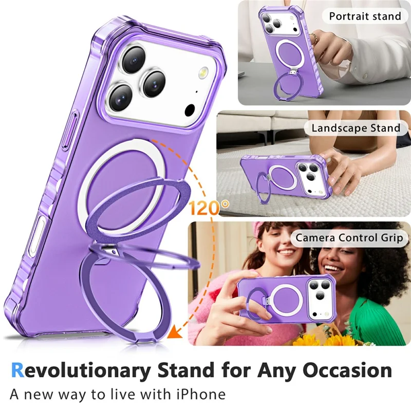For iPhone 17 Pro Max Case Compatible with MagSafe Matte Kickstand Hybrid Phone Cover Small Wavy Edge - Purple