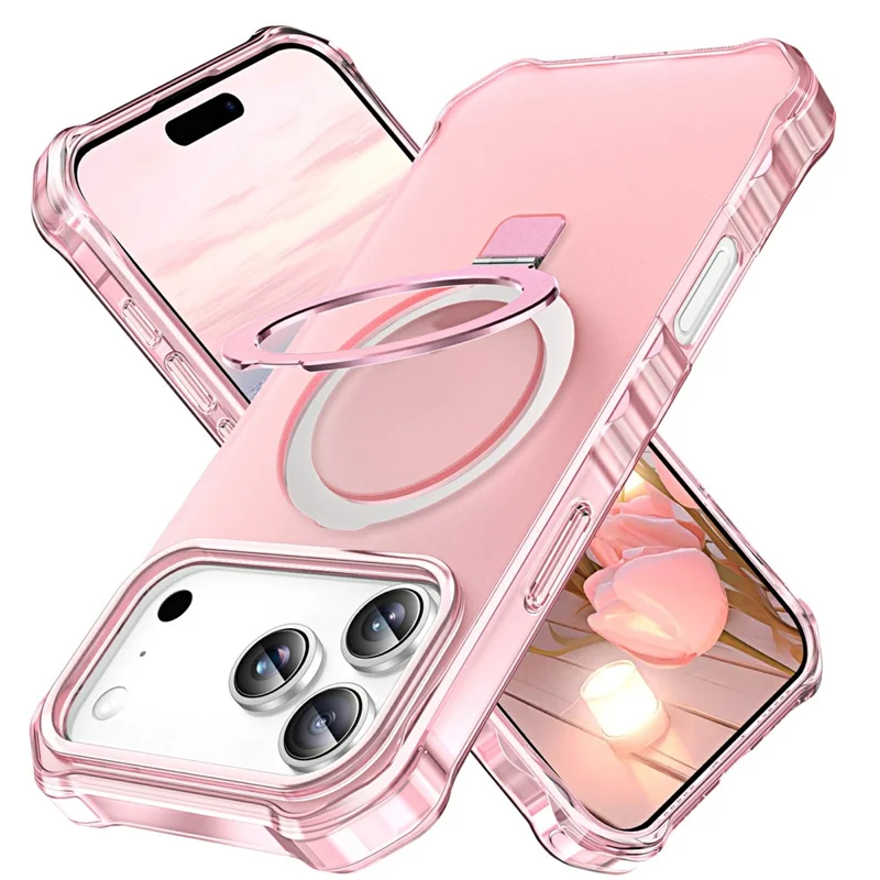 For iPhone 17 Pro Case Compatible with MagSafe Matte Kickstand Hybrid Phone Cover Small Wavy Edge - Pink