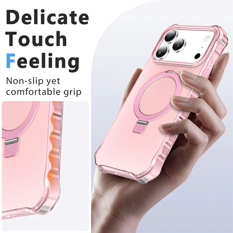 For iPhone 17 Pro Case Compatible with MagSafe Matte Kickstand Hybrid Phone Cover Small Wavy Edge - Pink