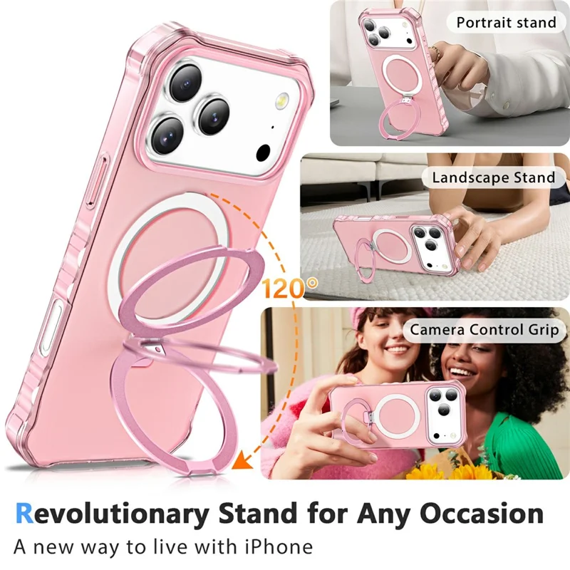 For iPhone 17 Pro Case Compatible with MagSafe Matte Kickstand Hybrid Phone Cover Small Wavy Edge - Pink