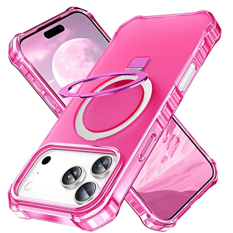 For iPhone 17 Pro Case Compatible with MagSafe Matte Kickstand Hybrid Phone Cover Small Wavy Edge - Rose