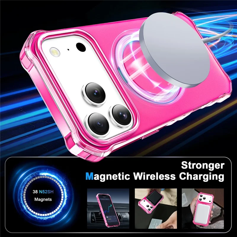 For iPhone 17 Pro Case Compatible with MagSafe Matte Kickstand Hybrid Phone Cover Small Wavy Edge - Rose