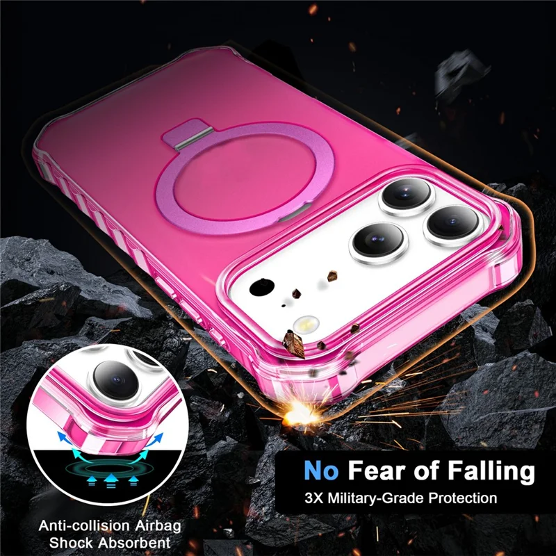 For iPhone 17 Pro Case Compatible with MagSafe Matte Kickstand Hybrid Phone Cover Small Wavy Edge - Rose