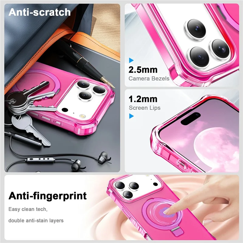 For iPhone 17 Pro Case Compatible with MagSafe Matte Kickstand Hybrid Phone Cover Small Wavy Edge - Rose