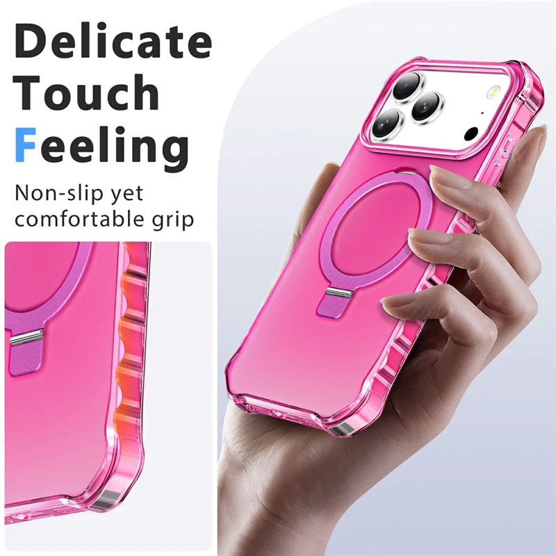 For iPhone 17 Pro Case Compatible with MagSafe Matte Kickstand Hybrid Phone Cover Small Wavy Edge - Rose