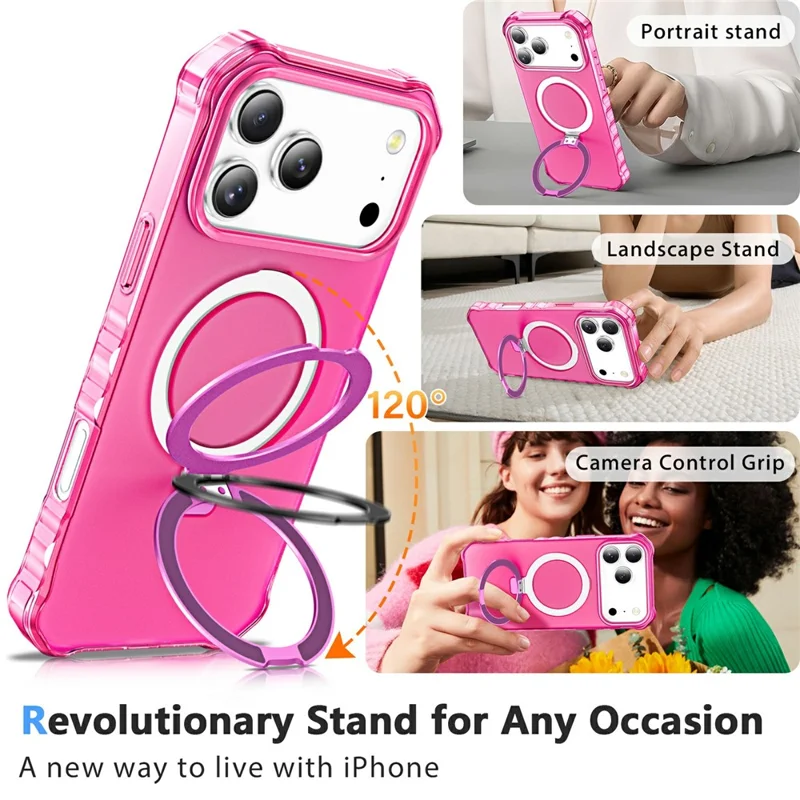 For iPhone 17 Pro Case Compatible with MagSafe Matte Kickstand Hybrid Phone Cover Small Wavy Edge - Rose