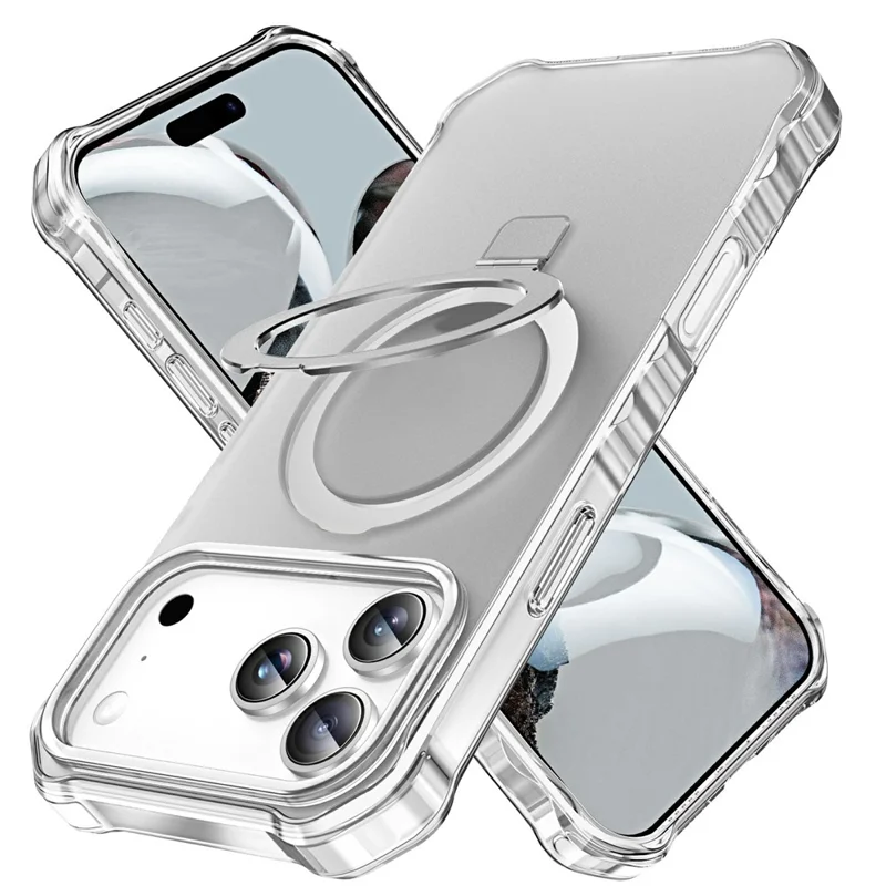 For iPhone 17 Pro Case Compatible with MagSafe Matte Kickstand Hybrid Phone Cover Small Wavy Edge - Grey