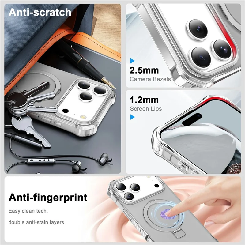 For iPhone 17 Pro Case Compatible with MagSafe Matte Kickstand Hybrid Phone Cover Small Wavy Edge - Grey