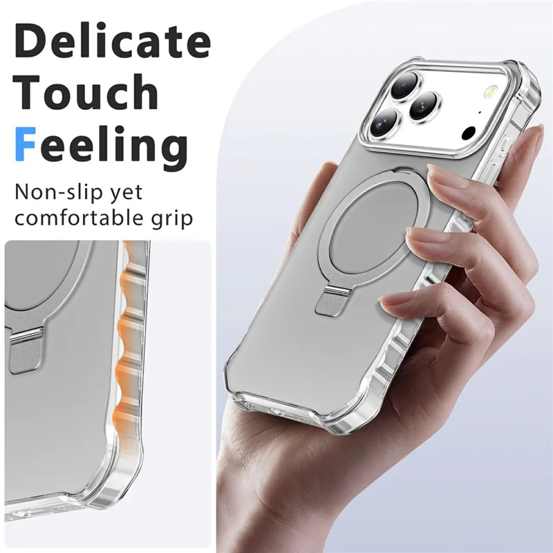For iPhone 17 Pro Case Compatible with MagSafe Matte Kickstand Hybrid Phone Cover Small Wavy Edge - Grey