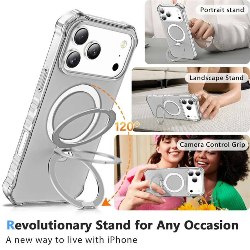 For iPhone 17 Pro Case Compatible with MagSafe Matte Kickstand Hybrid Phone Cover Small Wavy Edge - Grey