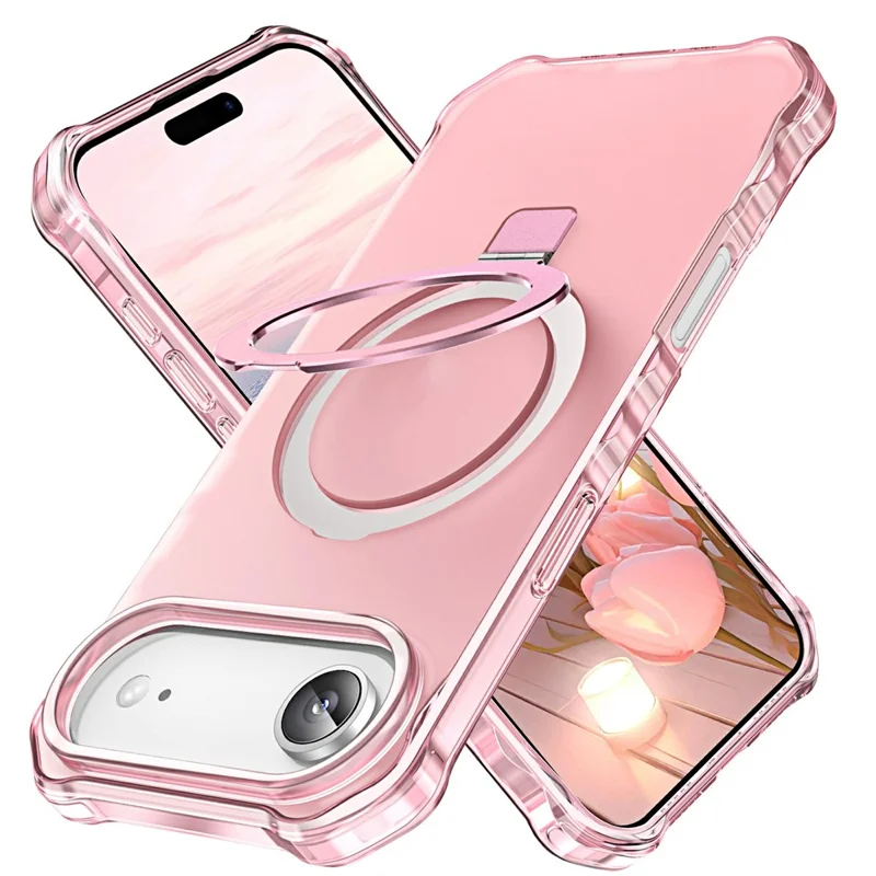 For iPhone Air Case Compatible with MagSafe Matte Kickstand Hybrid Phone Cover Small Wavy Edge - Pink