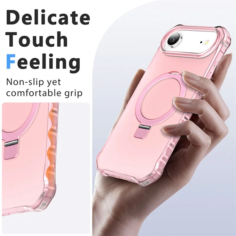 For iPhone Air Case Compatible with MagSafe Matte Kickstand Hybrid Phone Cover Small Wavy Edge - Pink