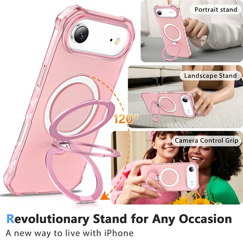 For iPhone Air Case Compatible with MagSafe Matte Kickstand Hybrid Phone Cover Small Wavy Edge - Pink