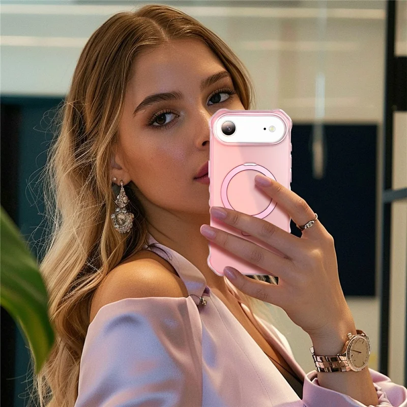 For iPhone Air Case Compatible with MagSafe Matte Kickstand Hybrid Phone Cover Small Wavy Edge - Pink