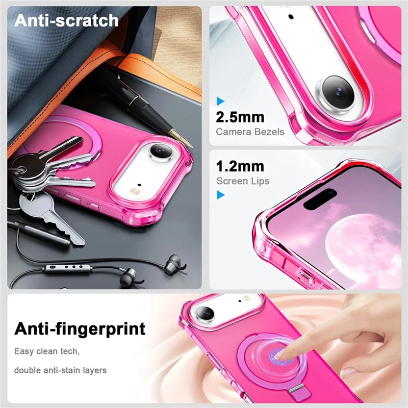 For iPhone Air Case Compatible with MagSafe Matte Kickstand Hybrid Phone Cover Small Wavy Edge - Rose
