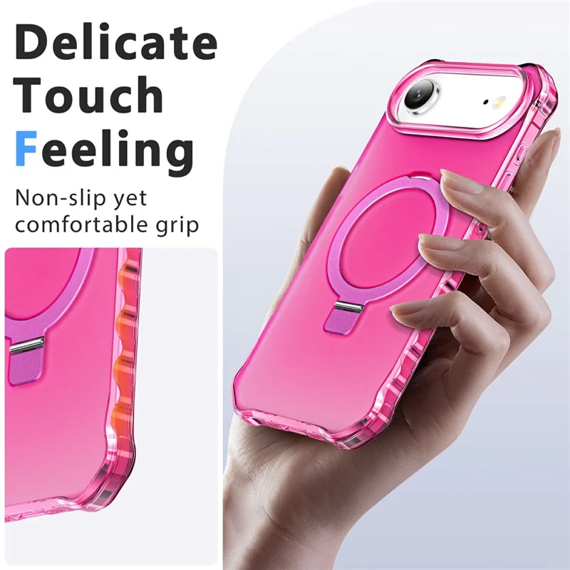 For iPhone Air Case Compatible with MagSafe Matte Kickstand Hybrid Phone Cover Small Wavy Edge - Rose