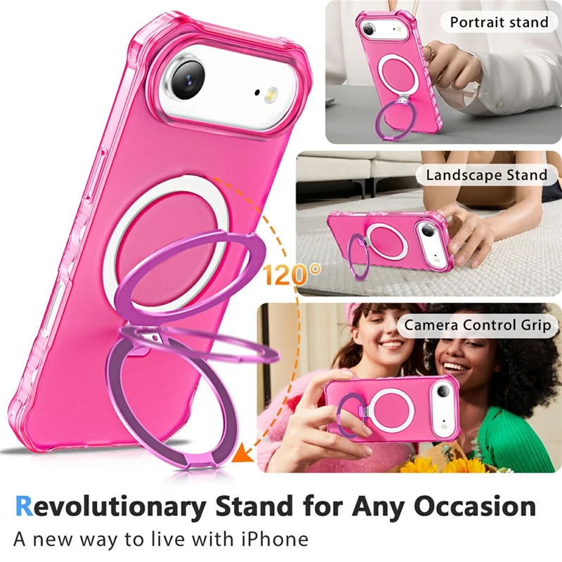 For iPhone Air Case Compatible with MagSafe Matte Kickstand Hybrid Phone Cover Small Wavy Edge - Rose