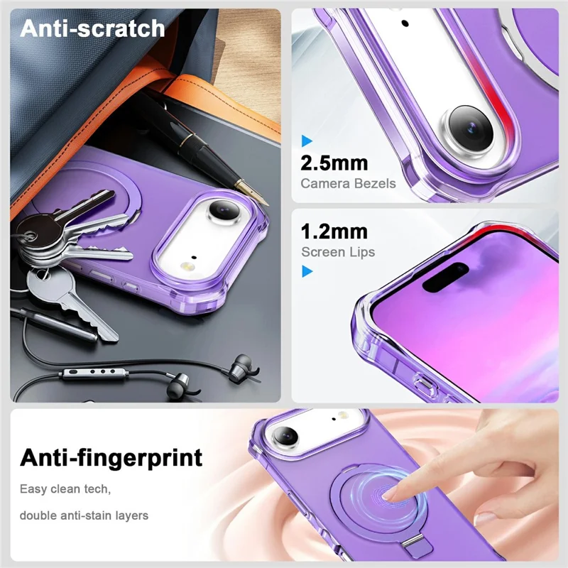 For iPhone Air Case Compatible with MagSafe Matte Kickstand Hybrid Phone Cover Small Wavy Edge - Purple