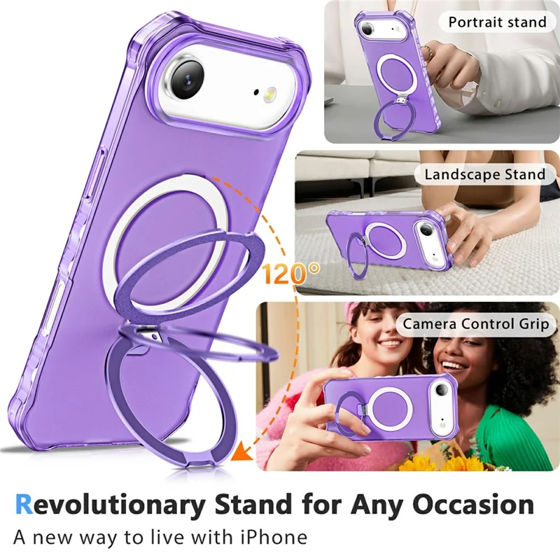 For iPhone Air Case Compatible with MagSafe Matte Kickstand Hybrid Phone Cover Small Wavy Edge - Purple