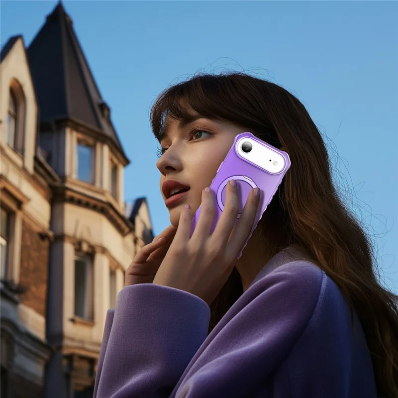 For iPhone Air Case Compatible with MagSafe Matte Kickstand Hybrid Phone Cover Small Wavy Edge - Purple