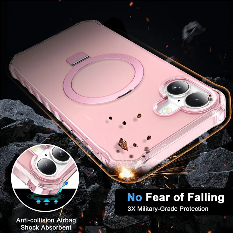 For iPhone 17 Case Compatible with MagSafe Matte Kickstand Hybrid Phone Cover Small Wavy Edge - Pink