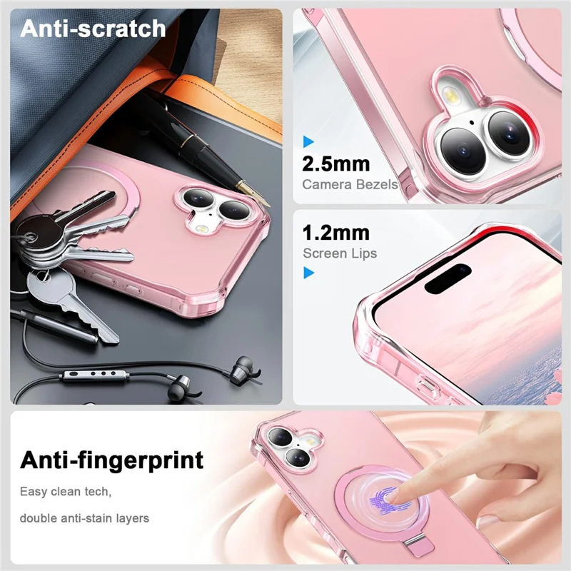 For iPhone 17 Case Compatible with MagSafe Matte Kickstand Hybrid Phone Cover Small Wavy Edge - Pink