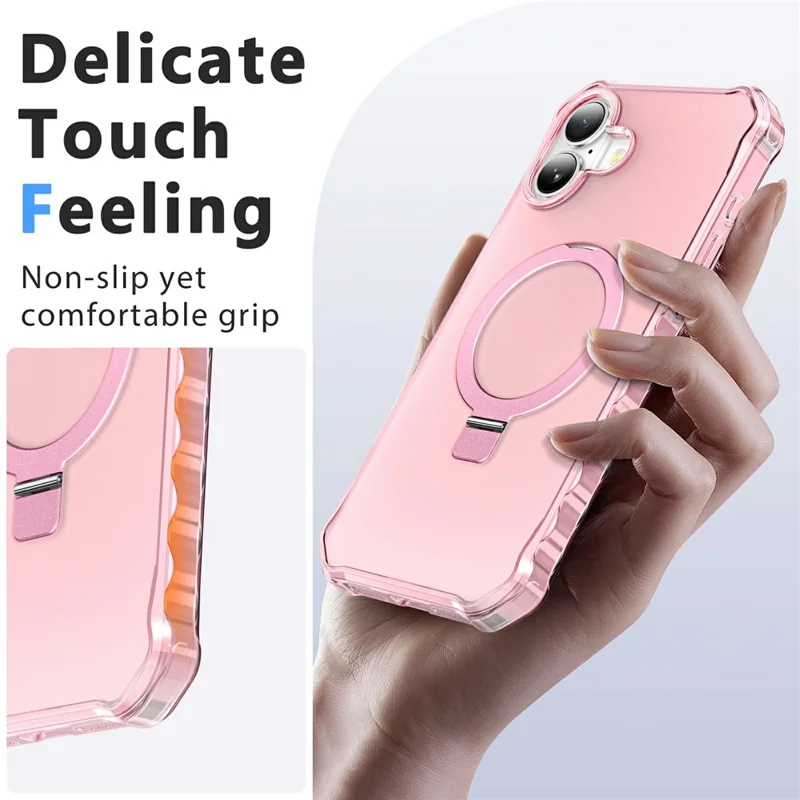 For iPhone 17 Case Compatible with MagSafe Matte Kickstand Hybrid Phone Cover Small Wavy Edge - Pink