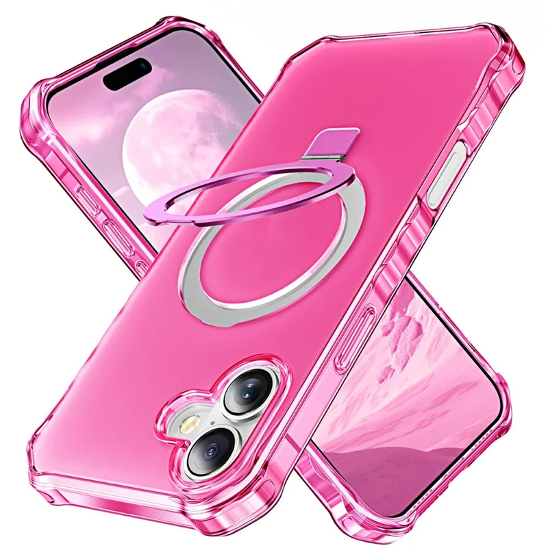 For iPhone 17 Case Compatible with MagSafe Matte Kickstand Hybrid Phone Cover Small Wavy Edge - Rose
