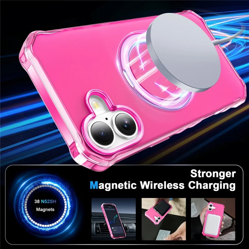 For iPhone 17 Case Compatible with MagSafe Matte Kickstand Hybrid Phone Cover Small Wavy Edge - Rose